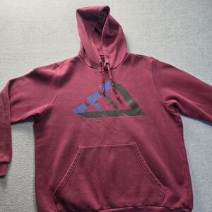 Adidas Men's M Maroon Burgundy Fleece Hoodie Pullover Sweatshirt Graphic Logo